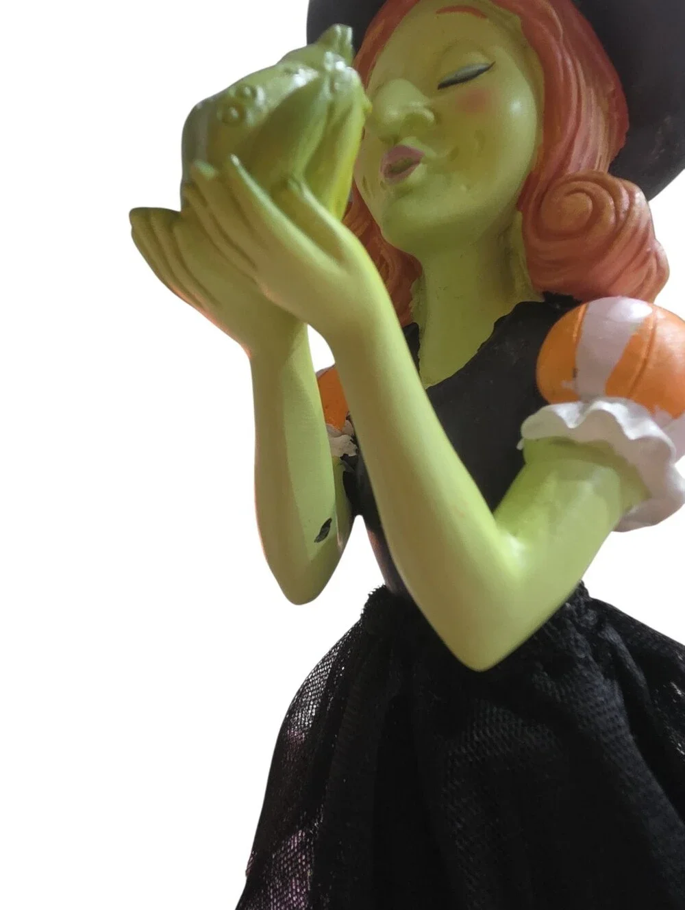 Broomstick Halloween NWT Whimsical Black & Green Face Resin Witch & Frog Decor